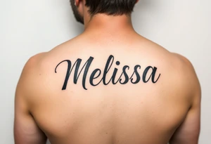 Melissa in 1 inch by 4 inch masculine lettering and bold tattoo idea