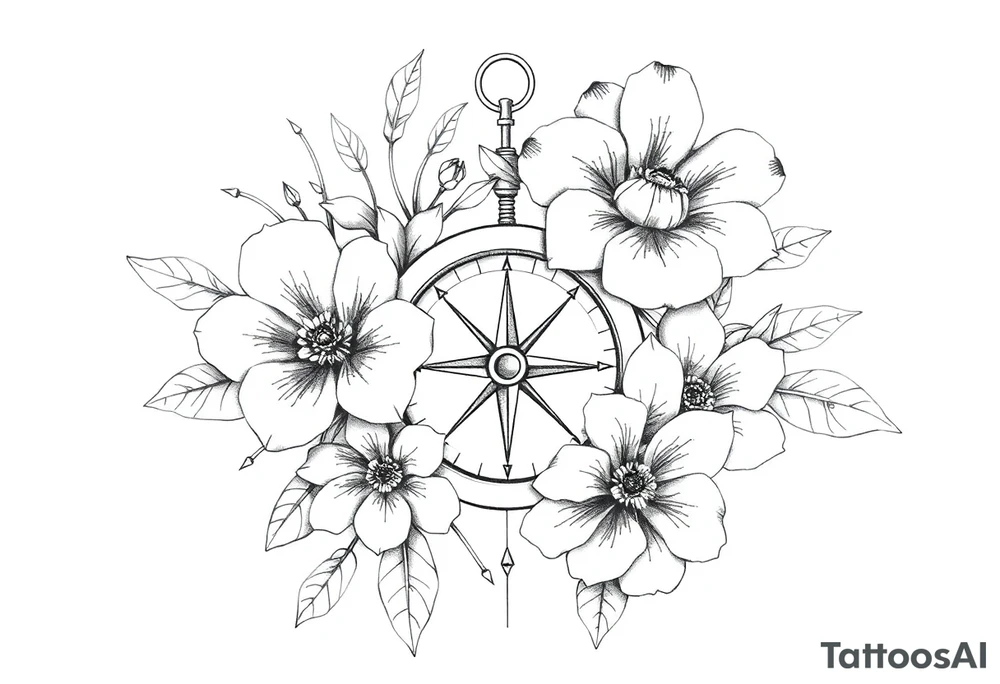 Flowers and compass tattoo idea