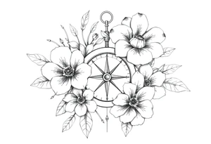 Flowers and compass tattoo idea