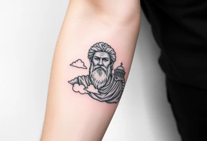 greek god with clouds and temple tattoo idea