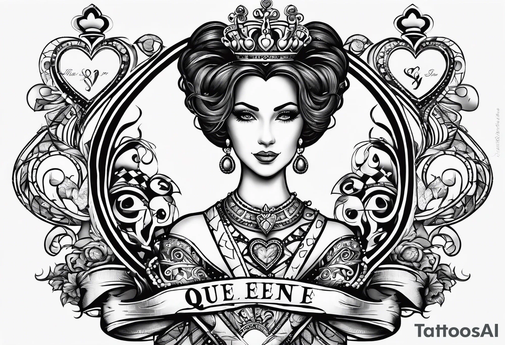 queen of hearts -on forearm - with text saying "queen starleen" tattoo idea