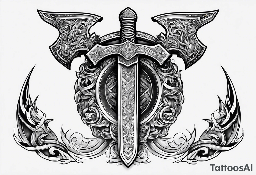 Valhalla sword stairs axe tattoo idea