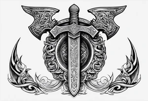 Valhalla sword stairs axe tattoo idea