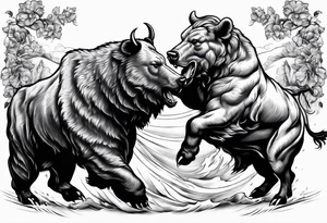 I want a sleeve tattoo design bear fighting a bull tattoo idea