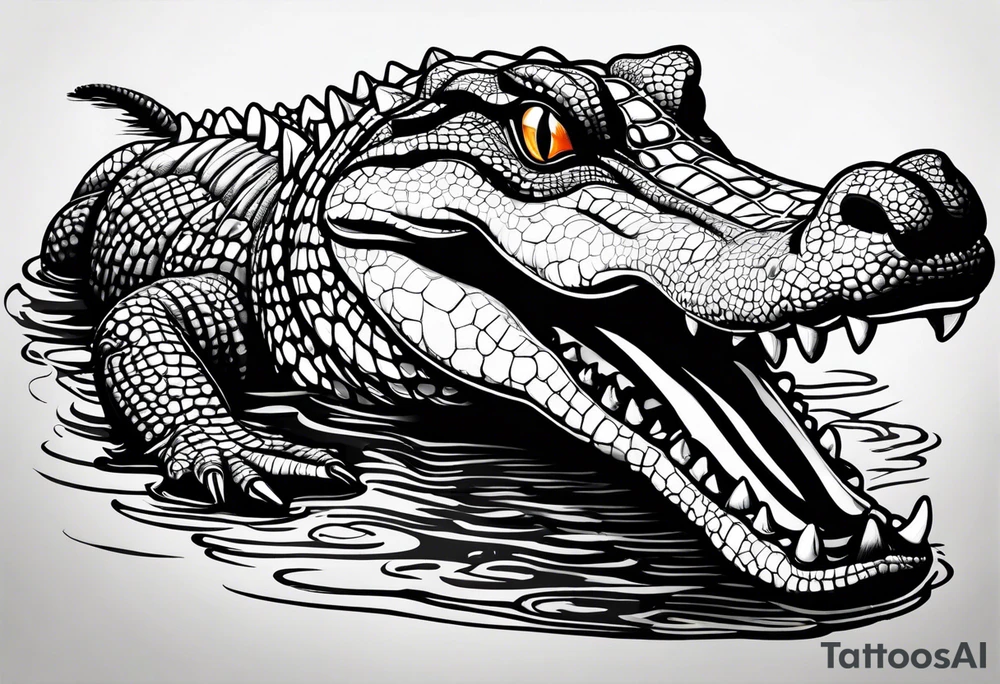 Alligator floating in the water with a shadow as viewed from above tattoo idea