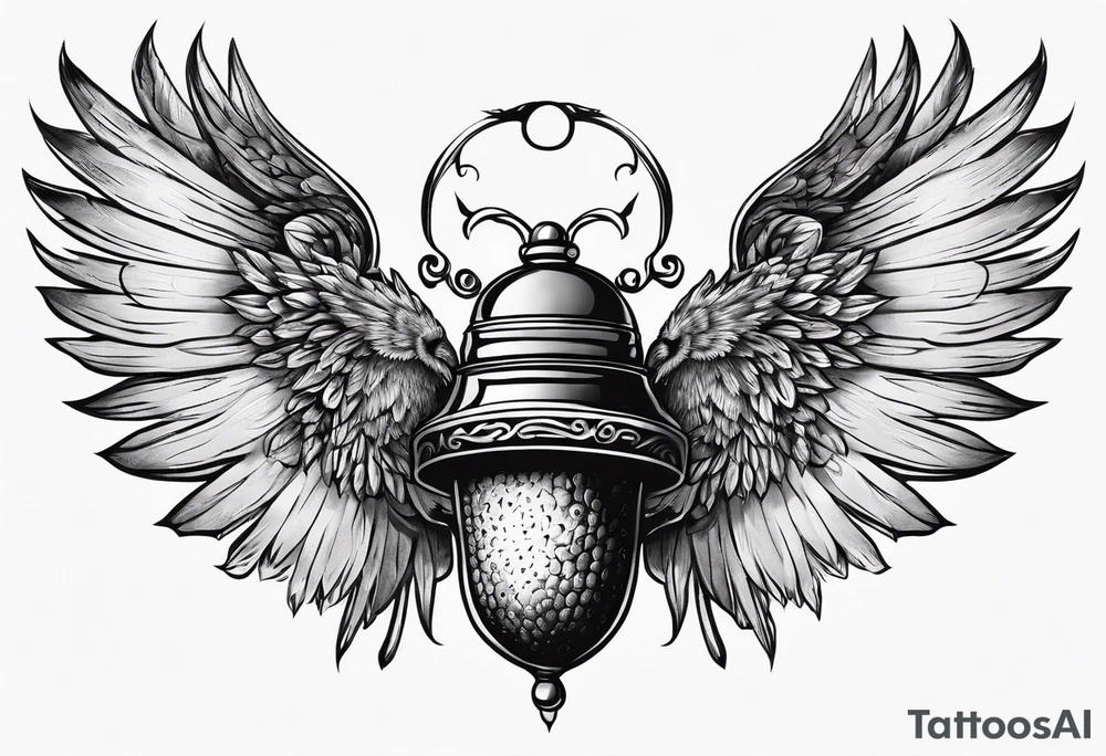 acorn with wings and halo tattoo idea