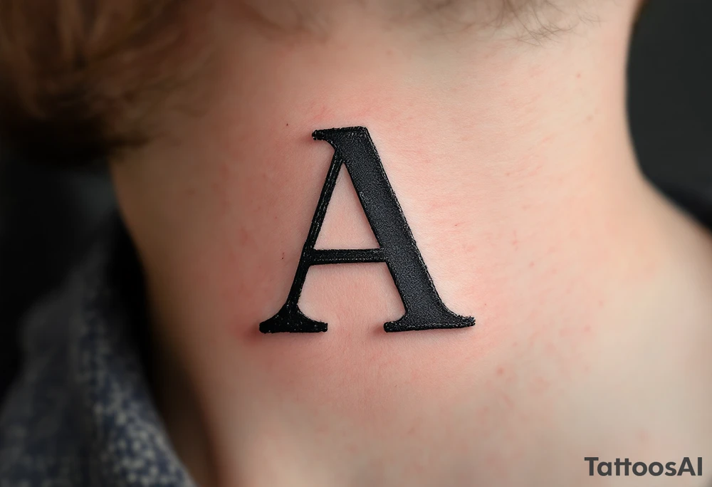 A classic typewriter-style "A" in charcoal black with distressed texture. tattoo idea
