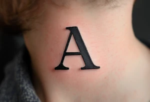 A classic typewriter-style "A" in charcoal black with distressed texture. tattoo idea