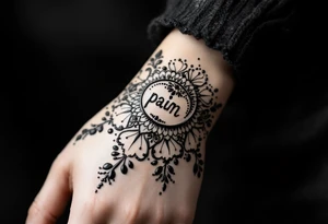 Indian style Henna tattoo for the inner wrist including word pain tattoo idea