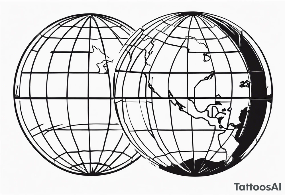 spherical globe simple map breaking glass tattoo idea