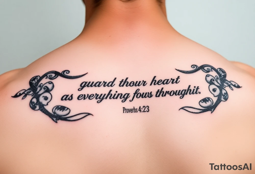 I want a tattoo with the Bible verse proverbs 4:23. The verse says “guard your heart as everything flows through it tattoo idea