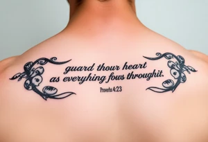 I want a tattoo with the Bible verse proverbs 4:23. The verse says “guard your heart as everything flows through it tattoo idea