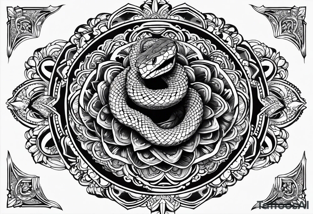 Rattlesnake in a mandala black tattoo design tattoo idea