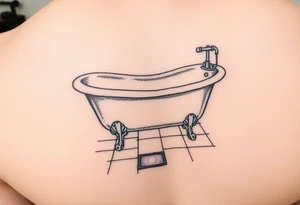 clawfoot bathtub on a tile floor and light coming up out of a small crack on the floor tattoo idea