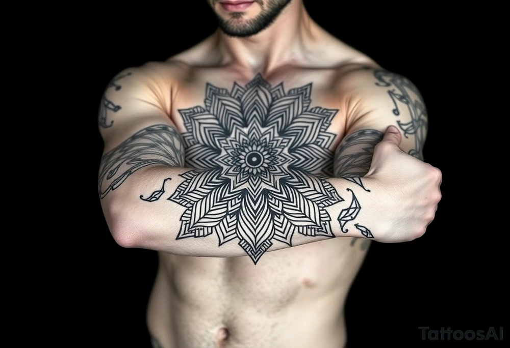 bold line ornamentaali mandala vegvisir tattoo idea