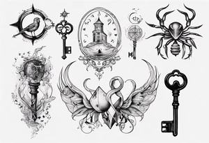 Matching tattoos with key and home in cancer horoscope tattoo idea