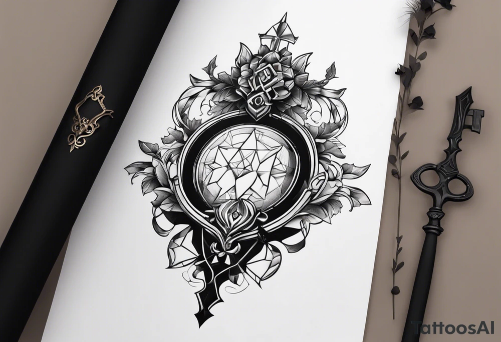 Renard sur un fond boussole. Il faut une clé ( style keyblade dans kingdom hearts. Tatouage sur l'avant bras tattoo idea
