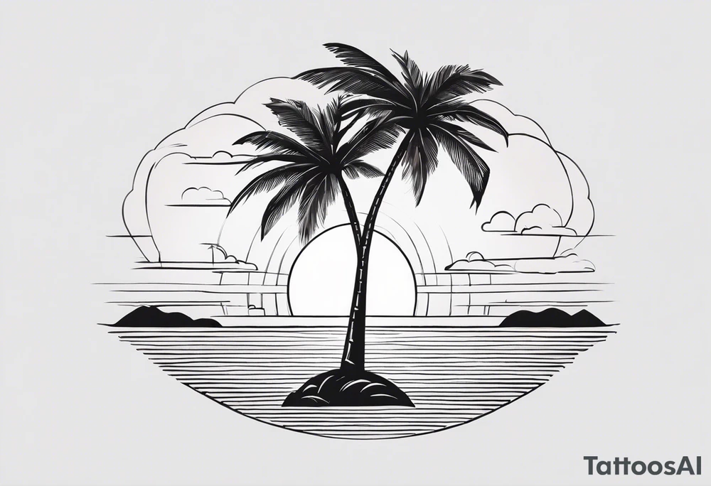 Sun above palm tree tattoo idea
