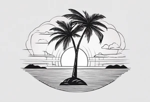 Sun above palm tree tattoo idea