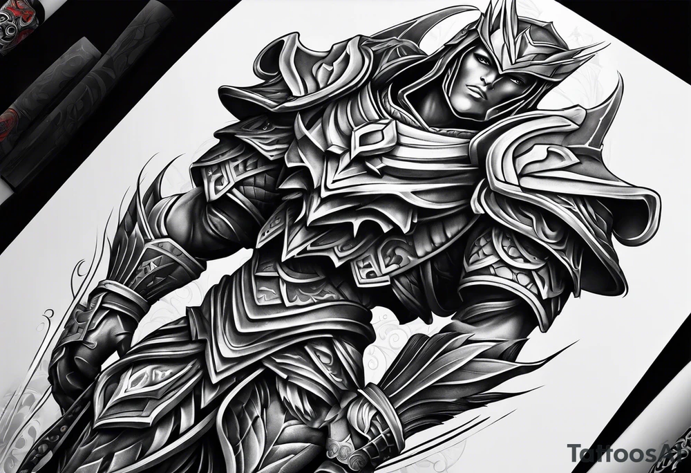 leg sleeve armor tattoo idea