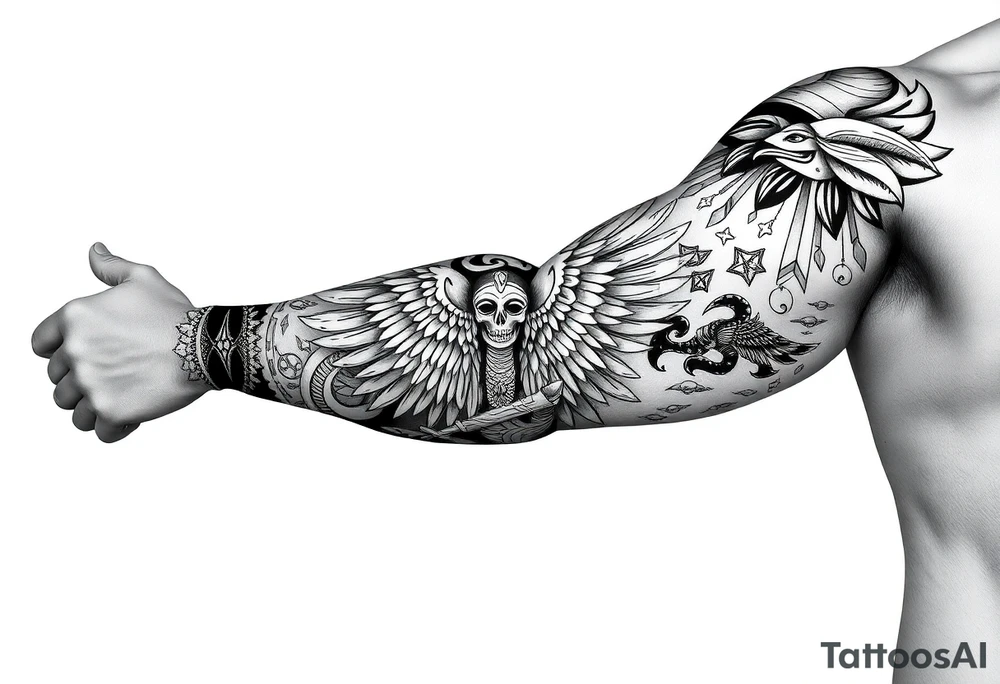 Egyptian theme . Add more elements. I have Egyptian symbols also so I want to connect them tattoo idea