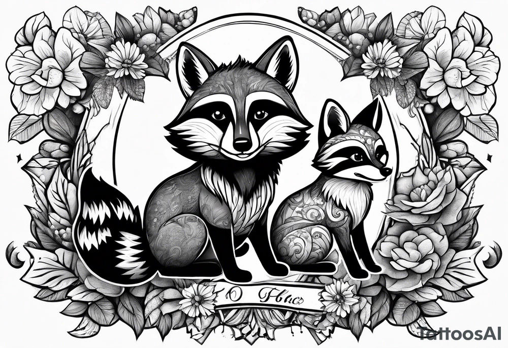 Raccoon and fox stuffed animals playing together tattoo idea