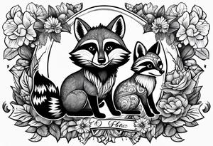 Raccoon and fox stuffed animals playing together tattoo idea
