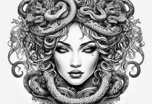 Medusa head with snakes eating a heart tattoo idea