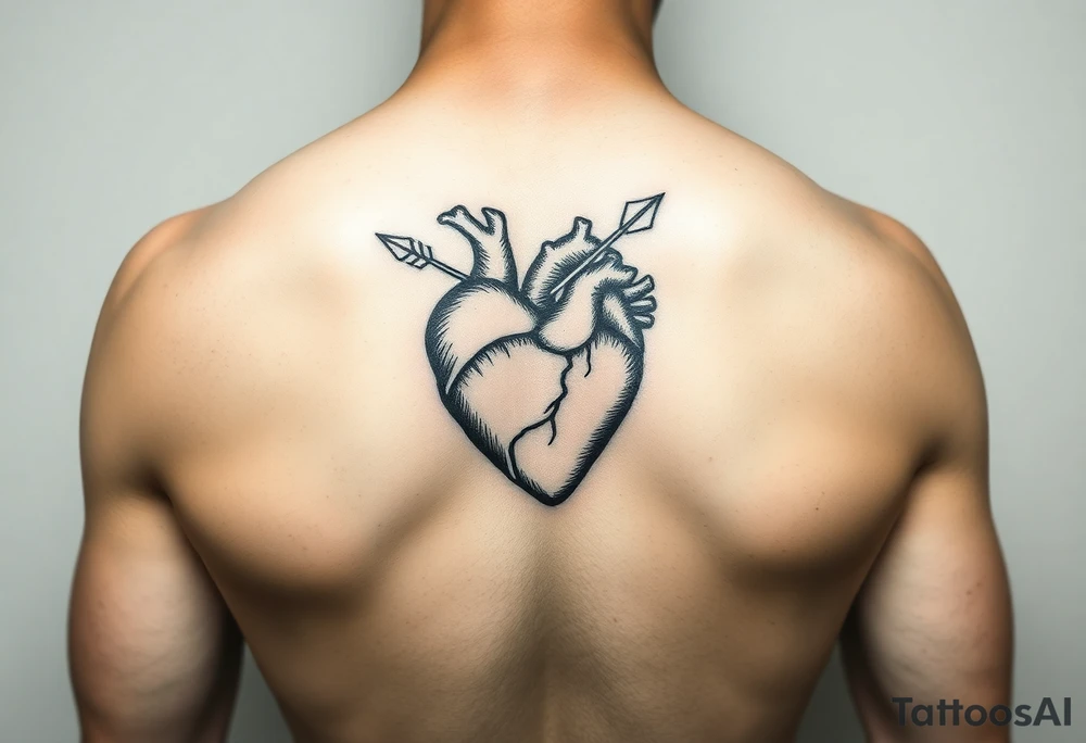Detailed heart with an arrow inside tattoo idea