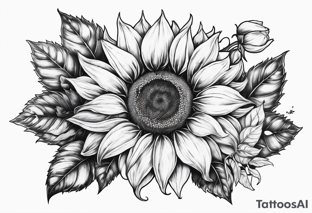 Sunflower, rose flower tattoo idea