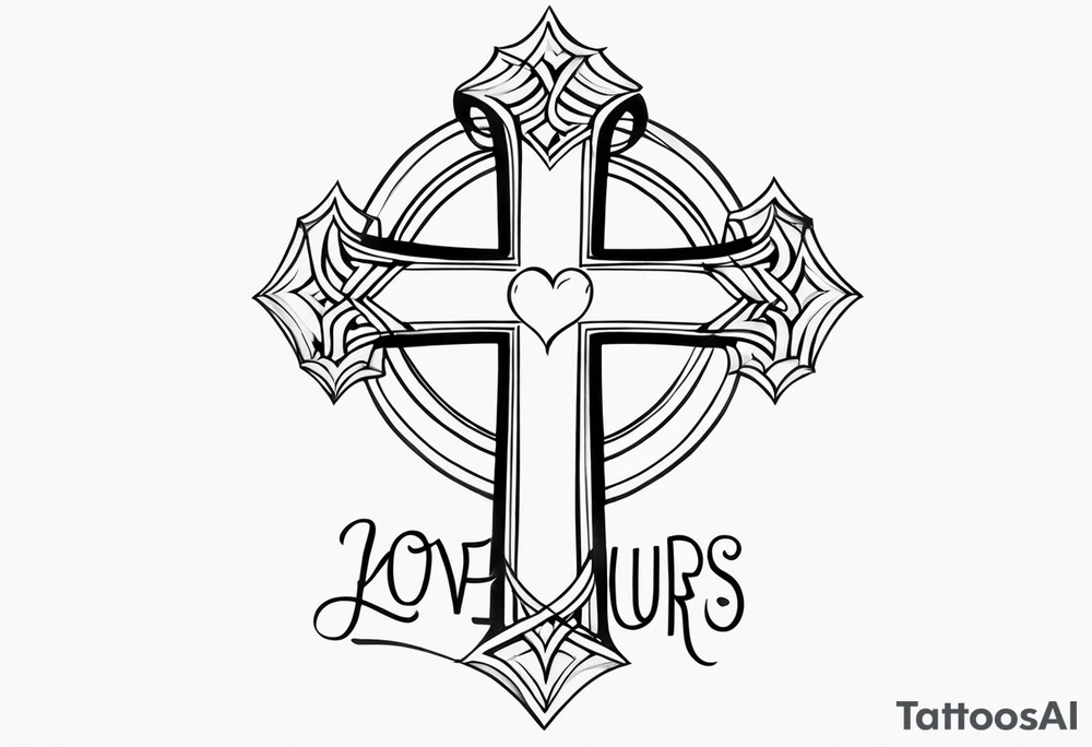 Simple quote that says love yours with a cross incorporated tattoo idea