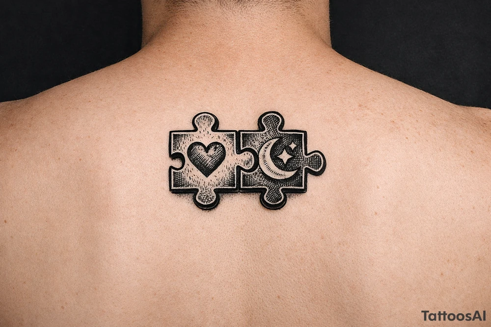 Two puzzle pieces that would only fit together with only the two to make one for two lovers tattoo idea