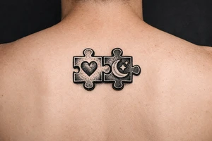 Two puzzle pieces that would only fit together with only the two to make one for two lovers tattoo idea
