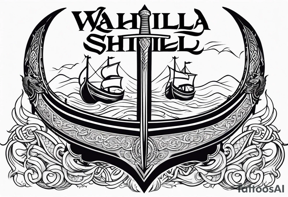 Valhalla sword shield viking ship dragon head tattoo idea Valhalla sword shield viking ship dragon head tattoo idea
