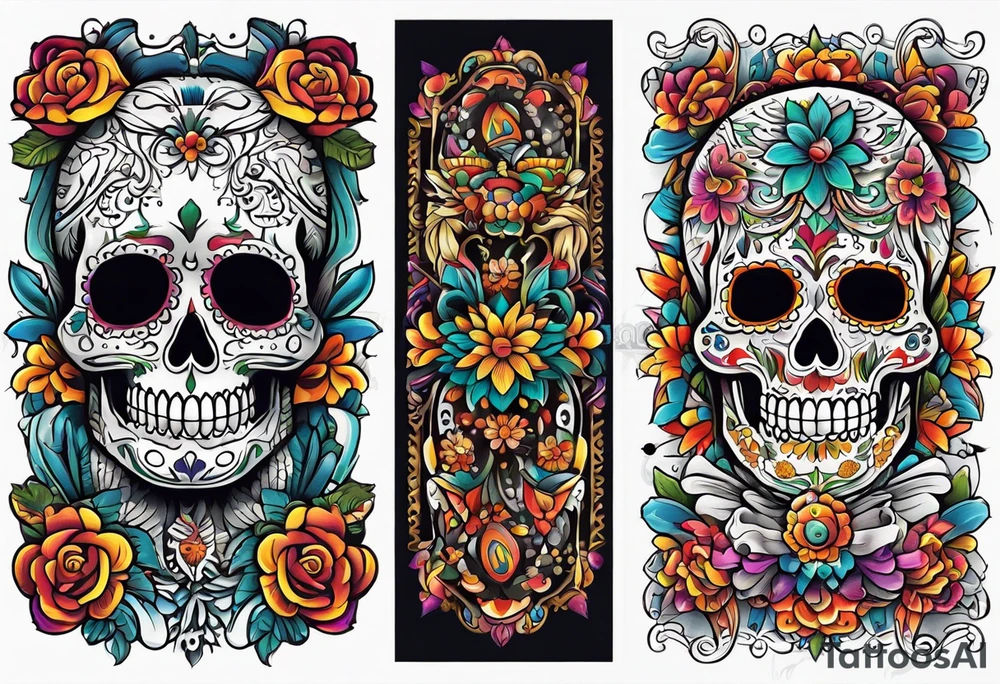 Mexico day of dead  rectangle  man skeleton tattoo idea
