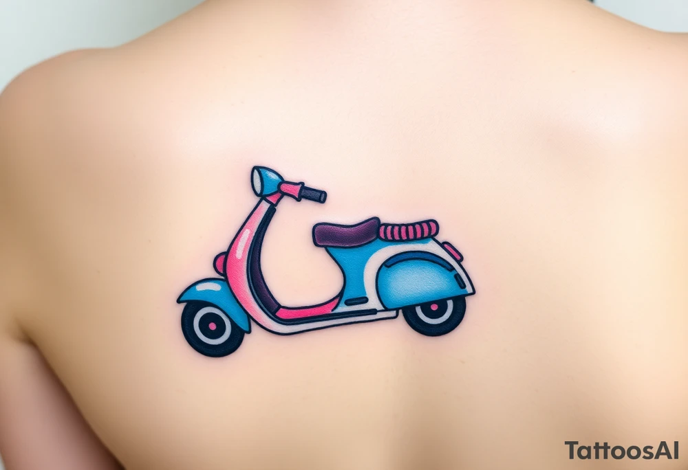 2 scooters, blue and pink, riding together tattoo idea
