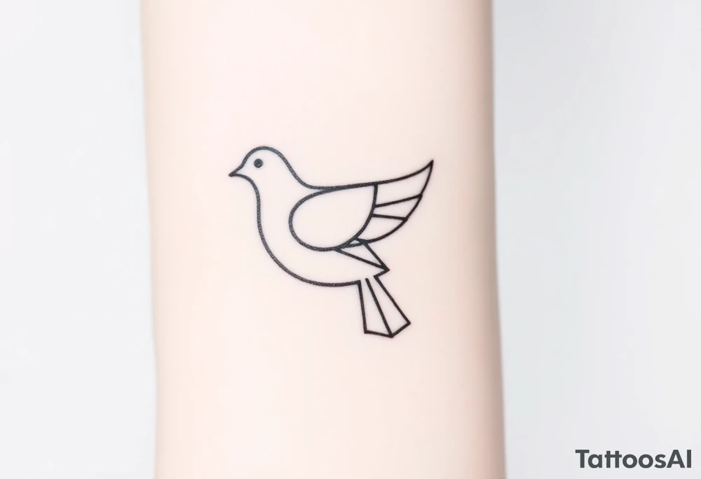 A minimalistic outline of a collared dove, with geometric lines forming its shape in muted gray and white, offering a clean and modern look tattoo idea