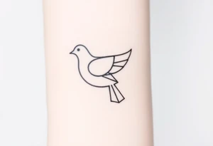 A minimalistic outline of a collared dove, with geometric lines forming its shape in muted gray and white, offering a clean and modern look tattoo idea