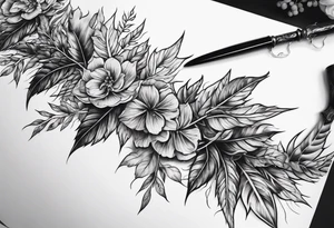 A long skinny blade down my spine with leafy vines wrapped around the blade tattoo idea