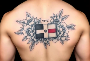 Make me a arm sleeve with flowers being the base having my zodiac sign Virgo, Dominican flag in color, something symbolizing nyc, my parents birthday on Roman numerals 1/10/1980 and 1/18/1984 tattoo idea