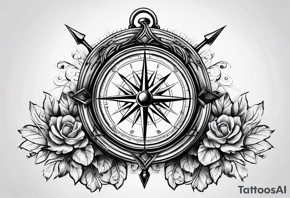 3D old fashioned Compass tattoo idea