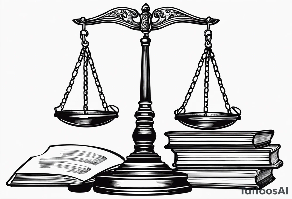Law scales of justice books gavel tattoo idea