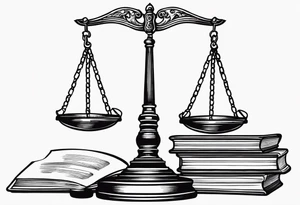 Law scales of justice books gavel tattoo idea