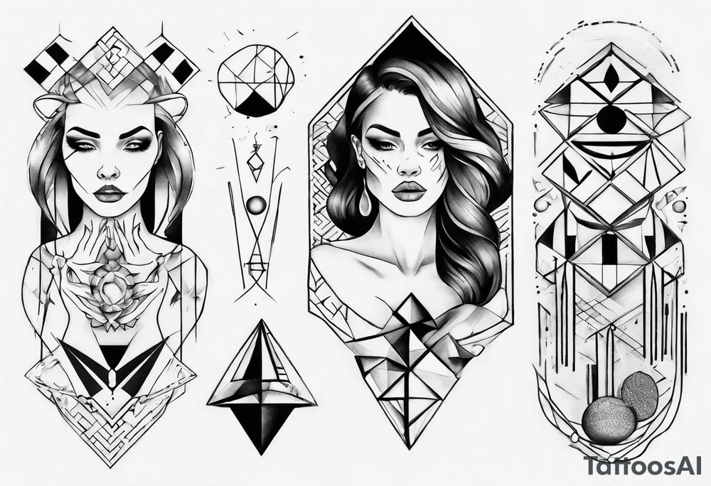 beautiful woman mixed with geometric objects tattoo idea beautiful woman mixed with geometric objects tattoo idea