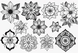 may, june, july september, october, december month flowers black and white half sleeve tattoo tattoo idea