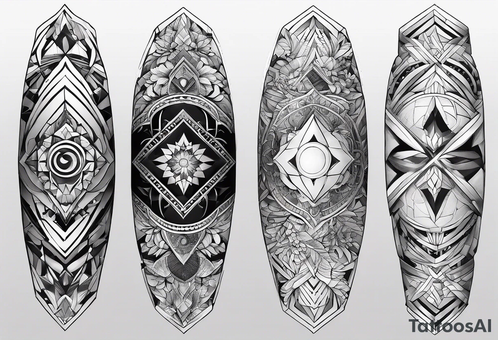A full sleeve for the forearm with a geometric design tattoo idea