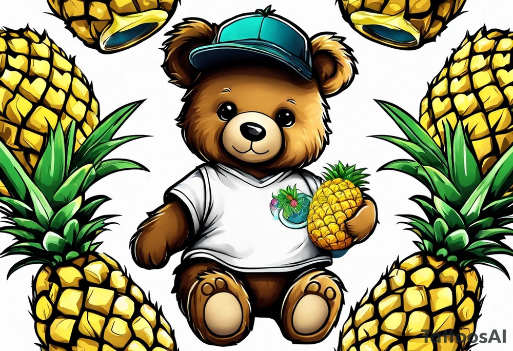 Teddy bear loves pineapple tattoo idea