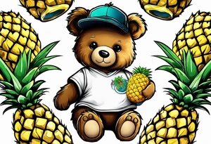 Teddy bear loves pineapple tattoo idea