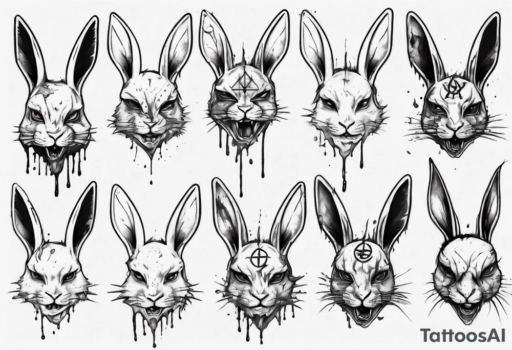 rabbit with bloody face and satanic symbol on its forehead tattoo idea