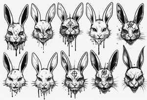rabbit with bloody face and satanic symbol on its forehead tattoo idea